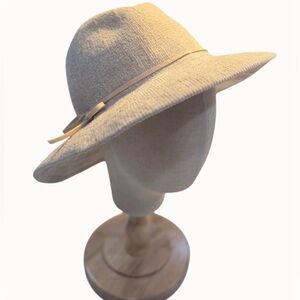 Elegant Beige Wide Brim Polyester Hat with Bow - Year-Round Chic Fashion